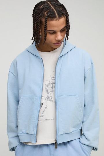 Blue Premium Shrunken Fit Heavyweight Wash Zip Hoodie