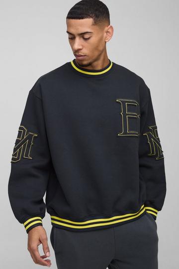 Oversized BM Varsity Applique Crew Neck Sweatshirt navy