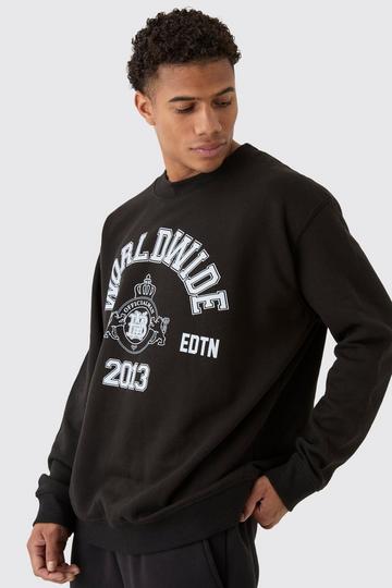 Oversized Slogan Varsity Print Crew Neck Sweatshirt black