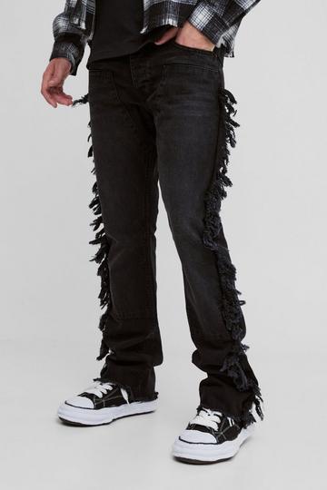 Slim Rigid Flare Frayed Carpenter Denim Jeans washed black