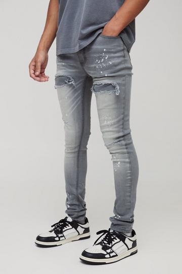 Super Skinny Bleached Ripped Denim Jeans ice grey