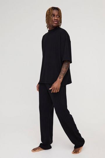 Tall Soft Rib Oversized T-shirt and Jogger Lounge Set in Black black