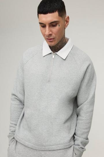 Tall Oversized Boxy Polo Sweatshirt in Grey grey