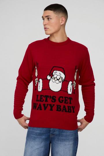 Regular Fit Santa Wavy Knitted Christmas Jumper red