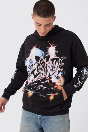 Oversized Worldwide Skeleton print Hoodie black