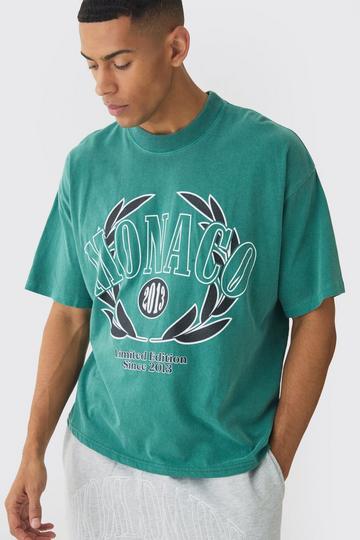 Oversized Boxy Washed Monaco Racing Printed T-Shirt green