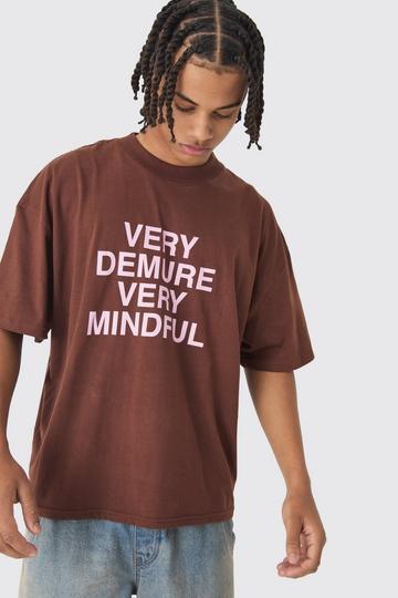 Oversized Boxy Demure Mindful Print Washed T-Shirt chocolate