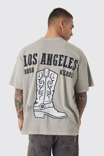 Oversized Boxy Washed Western Boot Print T-Shirt taupe