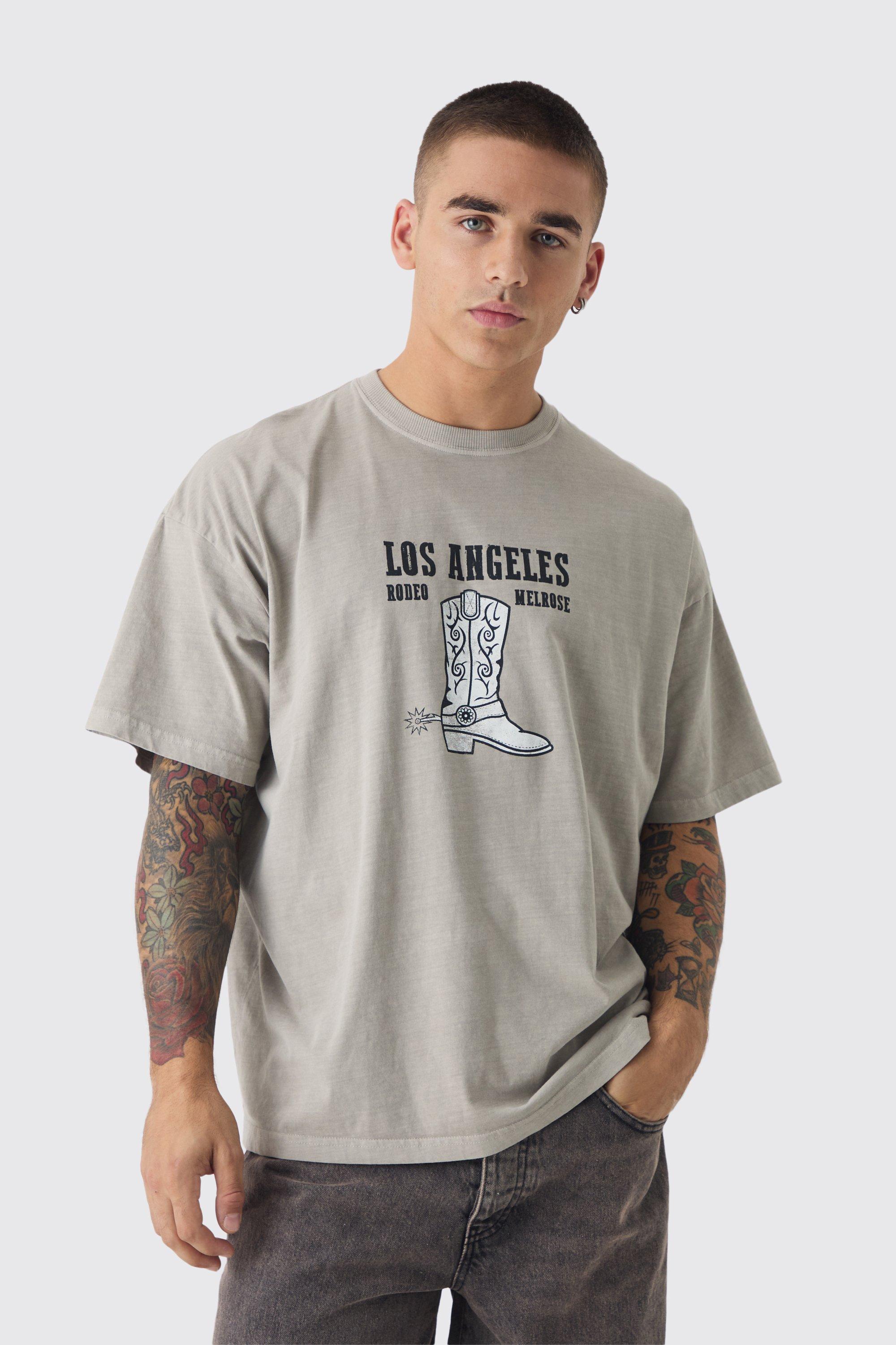 Oversized Boxy Washed Western Boot Print T Shirt