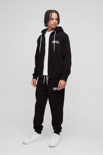 Regular Fit OFCL Pocket Detail Hooded Zip Through Tracksuit black