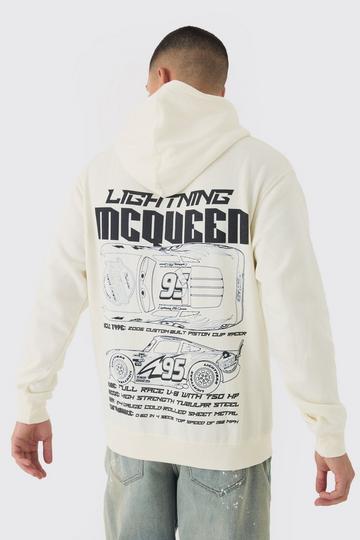 Ecru White Oversized Lightning McQueen Pixar Cars License Print Hoodie