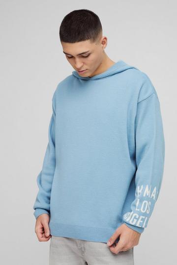 Oversized Man Knitted Hoodie light blue