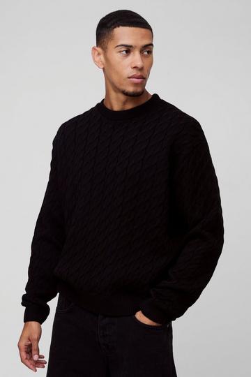 Black Oversized Boxy Fit Cable Knit Jumper