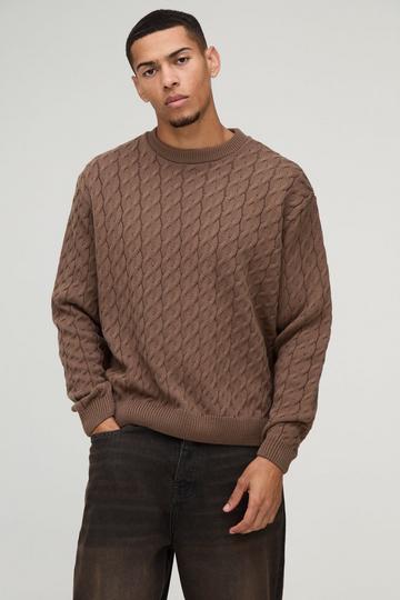 Oversized Boxy Fit Cable Knit Jumper taupe