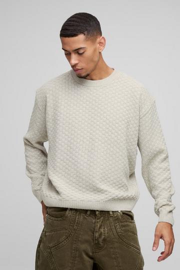 Oversized Boxy Basket Knitted Crew Jumper stone