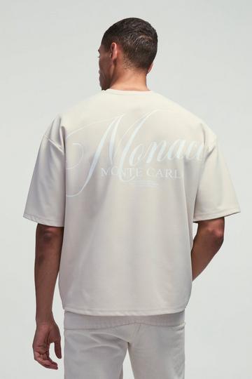 Oversized Boxy Jersey Twill Monaco Print T-Shirt stone