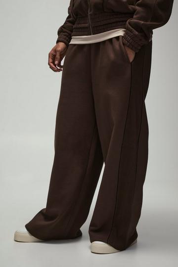 Extreme Wide Leg Heavy Rib Panelled 3D Embroidered Joggers chocolate