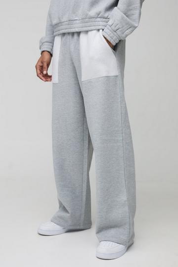 Grey Wide Leg Heavyweight Reverse Pocket 3D Embroidered Joggers