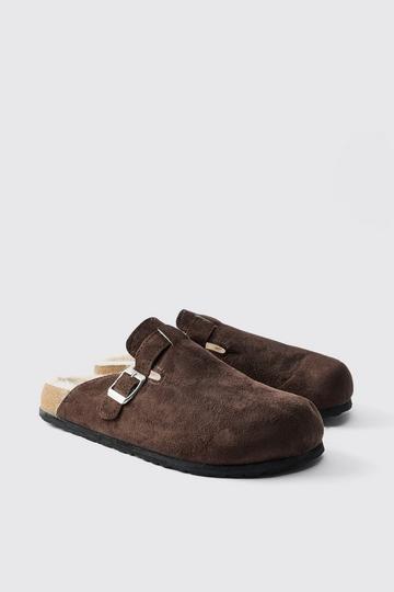 Faux Suede Sherpa Lined Mule In Brown brown