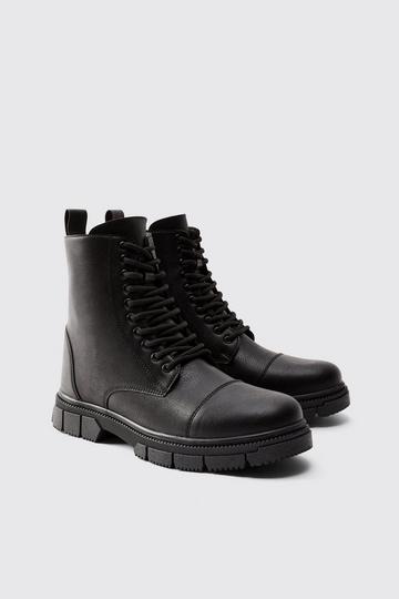 Chunky Lace Up Worker Boot black