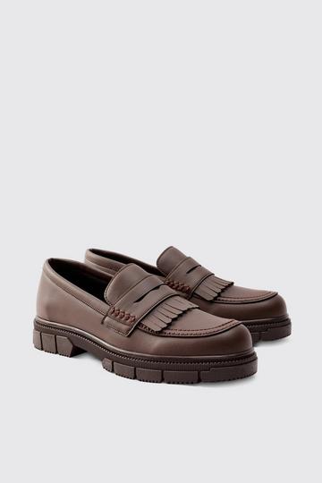 Bruine PU Loafers Met Dikke Zolen En Kwastjes brown