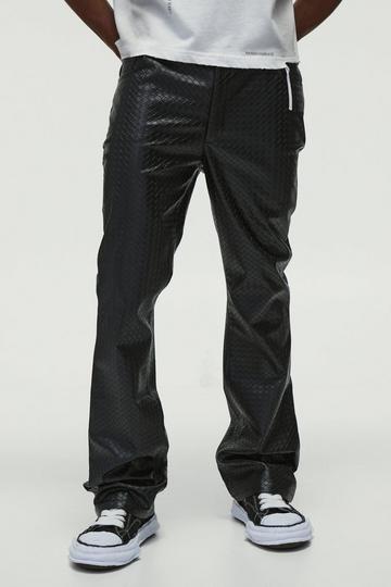 Slim Flared Woven PU Trousers black