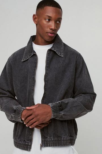 Oversized Boxy Washed Denim Embossed Harrington grey