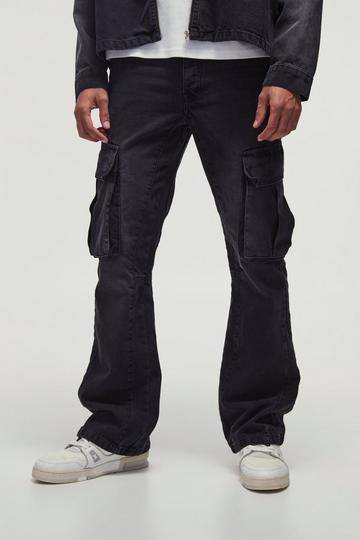 Onbewerkte Nette Flared Slim Fit Cargo Jeans Met Gusset Detail washed black