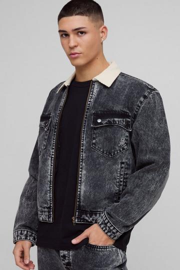 Oversized Boxy Trucker Spijkerjas Met Corduroy Kraag charcoal