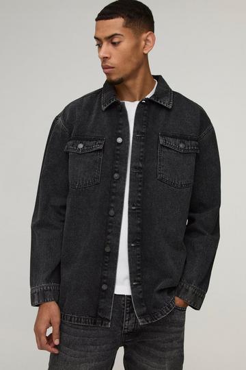 Oversized Denim Back Embroidered Shirt charcoal