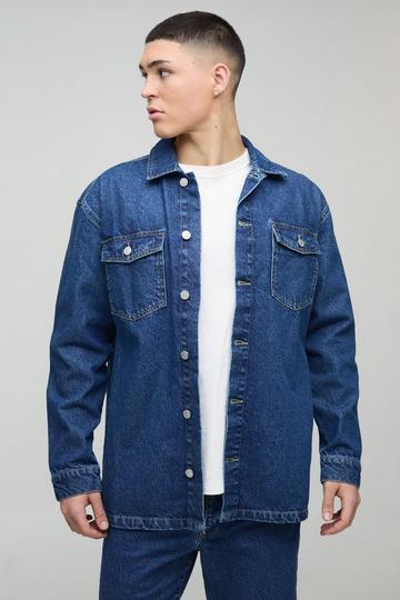 Oversized Denim Back Embroidered Shirt mid blue