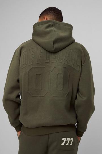 Oversized Official Varsity Embossed Zip Through Hoodie khaki