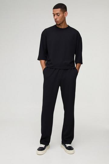 Oversized Jersey Twill Boxy Half Sleeve T-shirt and Jogger set black