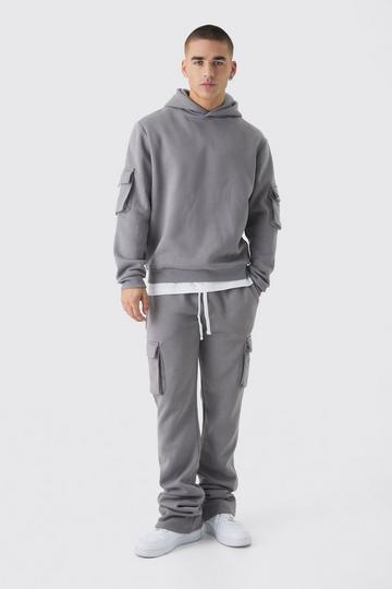 Super Stacked Woven Tab Cargo Hooded Tracksuit charcoal