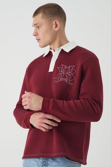 Burgundy Red Regular Fit BM Stab Stitch Rugby Polo