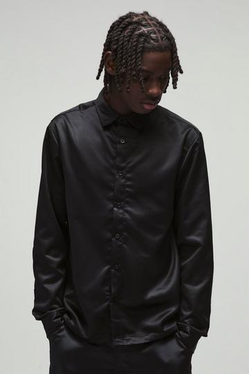 Long Sleeve Satin Regular Shirt black