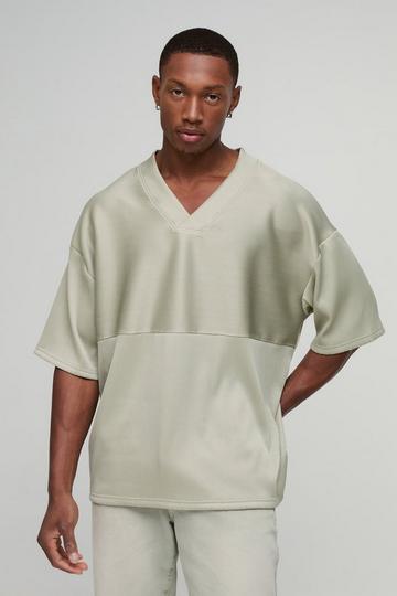 Regular Fit V-Neck Pleated Jersey sage