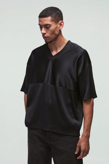 Black V-Neck Pleated Jersey T-shirt