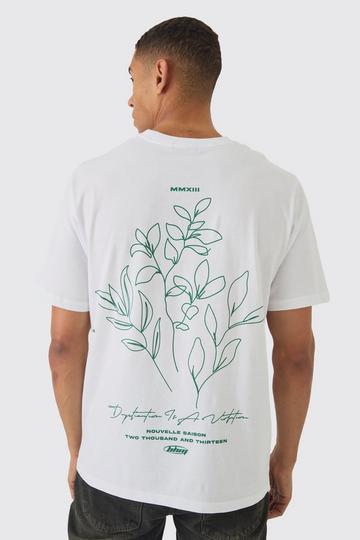 Floral Line Drawn Back Print T-Shirt white