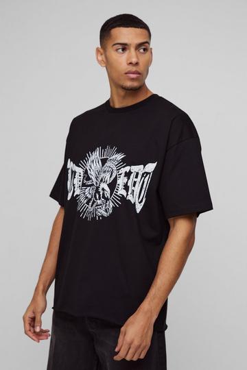 Black Oversized Distressed Ltd Edt Print T-Shirt With Woven Label