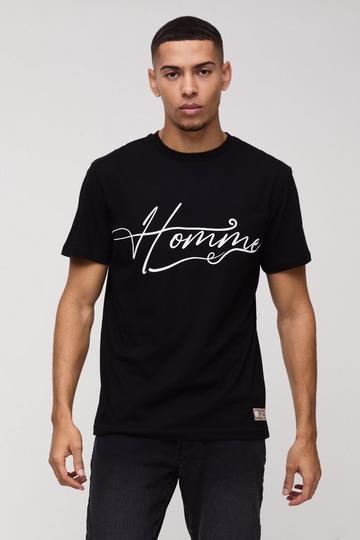 Rubberen Regular Fit Homme T-Shirt Met Print En Geweven Label black