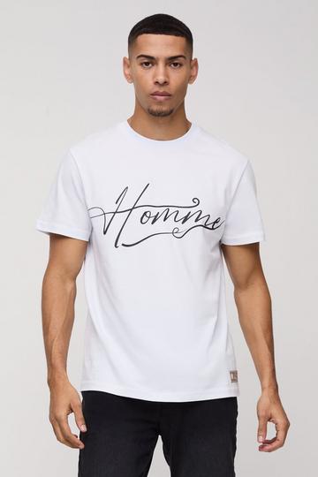 Rubberen Regular Fit Homme T-Shirt Met Print En Geweven Label white