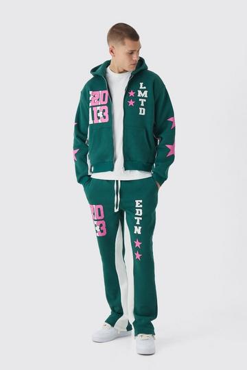 Oversized Boxy Varsity Ltd Edt Zip Through Gusset Tracksuit forest