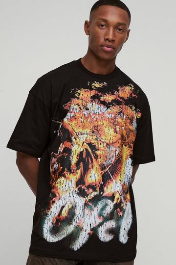 Black Oversized Heavyweight Large Scale Renaissance Print T-Shirt