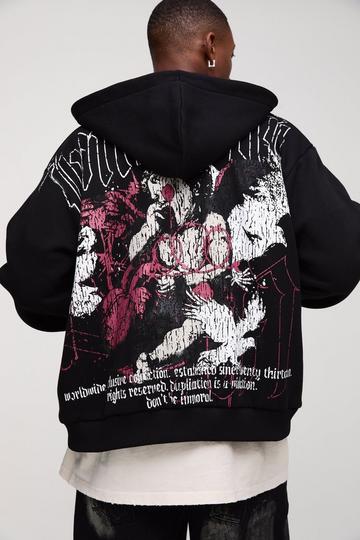 Oversized Boxy Renaissance Embroidered Zip Through Hoodie black