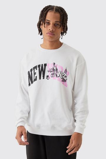 Oversized New York Print Sweatshirt white