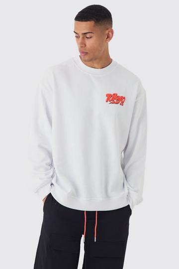 Oversized Extended Neck Tokyo Puff Print Sweatshirt white