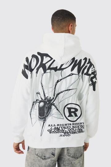 Oversized Over Seam Spider Print Hoodie white