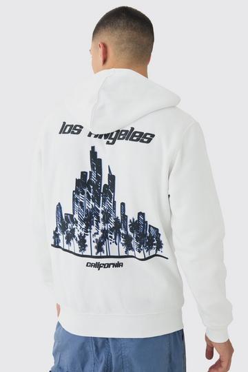 Los Angeles Puff Print Zip Through Hoodie white