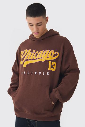 Chocolate Brown Chicago Puff Print Hoodie